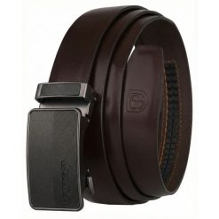Pasek męski w ciemnobrązowym kolorze wykonany ze skóry naturalnej, wyposażony w klamrę automatyczną Peterson PTN A011-D.BROWN. Brązowe paski Peterson, bez wzorów, ze skóry, eleganckie. Za 99.99 zł.