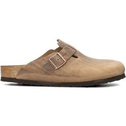 Klapki męskie Birkenstock Boston. Brązowe klapki Birkenstock, z materiału. Za 562.50 zł.