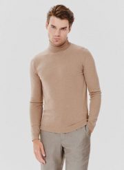 PAKO LORENTE – Beżowy gładki golf męski. Brązowe golfy Pako Lorente, m, bez wzorów, z bawełny, bez ramiączek. Za 99.99 zł.