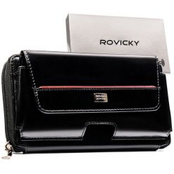 Skórzana, czarna saszetka męska z systemem RFID - Rovicky. Czarne torby na ramię ROVICKY, bez wzorów, ze skóry, bez dodatków. Za 89.99 zł.