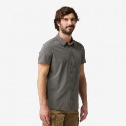 Koszula trekkingowa męska z krótkim rękawem NH500 Fresh. Brązowe koszule FORCLAZ, l, bez wzorów, z elastanu, bez kołnierzyka, bez ramiączek. Za 129.99 zł.