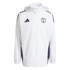 Kurtka przeciwdeszczowa Manchester United 2025/26. Białe kurtki Adidas, m, bez wzorów, bez kaptura. Za 493.89 zł.