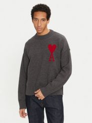 AMI PARIS Sweter BFUKS006.018 Szary Regular Fit. Szare swetry rozpinane AMI PARIS, m, bez wzorów, z wełny, bez kołnierzyka, bez ramiączek. Za 1,319.00 zł.