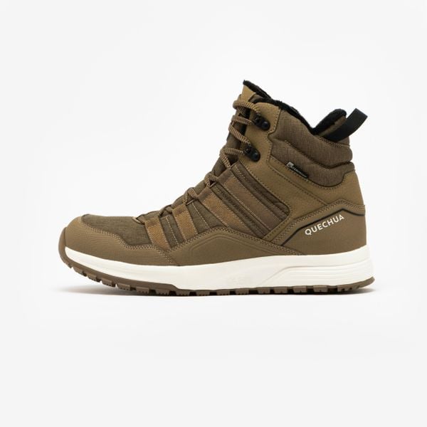 Buty turystyczne męskie Quechua NH500 Mid wodoodporne. Brązowe buty trekkingowe QUECHUA, na zimę, bez wzorów, bez zapięcia. Za 219.99 zł.