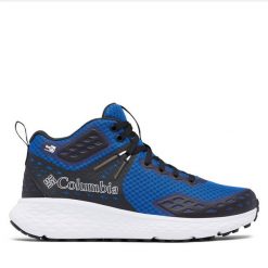 Trekkingi Columbia. Niebieskie botki sznurowane Columbia, bez wzorów, bez obcasa, bez zapięcia. Za 399.99 zł.