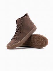 Buty trampki męskie za kostkę z gumową podeszwą – brązowe V4 OM-FOTH-0187 - 45. Brązowe trampki Ombre Clothing, m, bez wzorów, za kostkę, bez zapięcia. Za 149.99 zł.
