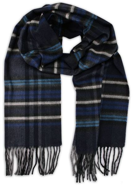 Granatowo-Niebieski Szalik Firmy V.Fraas -Cashmink- z Frędzlami, Męski, w Kratkę. Niebieskie szaliki V. Fraas, bez wzorów, z materiału. Za 59.00 zł.