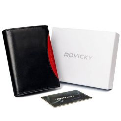 Portfel męski czarny z czerwoną wstawką Rovicky 1537-03-BOR-1225 BLA. Czarne portfele ROVICKY, bez wzorów, ze skóry. Za 67.99 zł.