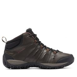 Trekkingi Columbia. Brązowe botki sznurowane Columbia, bez wzorów, bez obcasa, bez zapięcia. Za 499.99 zł.