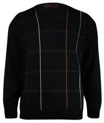 Sweter Czarny, w Kratkę, Dekolt w Serek (V-neck) -KINGS- Męski, Elegancki. Czarne swetry rozpinane Kings, m, bez wzorów, z bawełny, bez kołnierzyka, bez ramiączek. Za 167.00 zł.