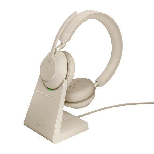 Słuchawki nauszne bezprzewodowe Jabra Evolve2 65 MS Stereo Link380c, beige + stand. Brązowe słuchawki bezprzewodowe Jabra. Za 863.99 zł.