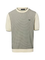 Fred Perry Męska koszula z dzianiny Mężczyźni beżowy wypukły wzór tkaniny, M. Brązowe koszule Fred Perry, m, bez wzorów, z dzianiny, bez kołnierzyka, bez ramiączek. Za 649.95 zł.