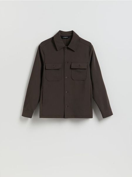 Koszula regular fit - brązowy. Brązowe koszule Reserved, l, bez wzorów, z dzianiny, bez kołnierzyka, bez ramiączek. Za 149.99 zł.