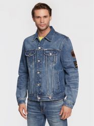 Guess Kurtka jeansowa Dillon M2BXN1 D2IB0 Niebieski Regular Fit. Niebieskie kurtki Guess, m, z aplikacjami, z bawełny, bez kaptura. Za 419.99 zł.