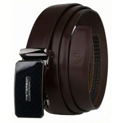 Skórzany pasek męski w ciemnobrązowym kolorze z automatyczną, czarną klamrą Peterson PTN A015 D.BROWN. Brązowe paski Peterson, bez wzorów, ze skóry, eleganckie. Za 89.99 zł.