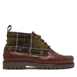 Trzewiki Barbour. Brązowe botki sznurowane Barbour, bez wzorów, bez obcasa, bez zapięcia. Za 789.99 zł.