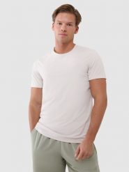 4F Koszulka treningowa regular szybkoschnąca męska - beżowa XL. Brązowe t-shirty 4F, m, bez wzorów, z dzianiny, bez kołnierzyka, bez ramiączek. Za 129.99 zł.