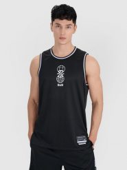 4F Tank top do koszykówki oversize szybkoschnący męski - czarny S. Czarne t-shirty 4F, l, w ażurowe wzory, z dzianiny, bez kołnierzyka, bez ramiączek. Za 119.99 zł.