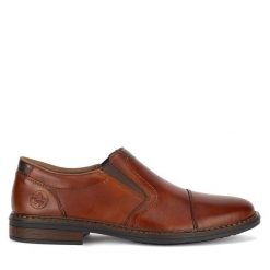 Półbuty Rieker. Brązowe eleganckie półbuty Rieker, bez wzorów, bez obcasa, bez zapięcia. Za 419.99 zł.