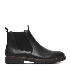 Botki Rieker. Czarne botki sznurowane Rieker, bez wzorów, bez obcasa, bez zapięcia. Za 439.99 zł.