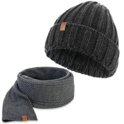 Zestaw męski brødrene czapka szal P1230 c. szary. Szare szaliki bez wzorów. Za 114.99 zł.