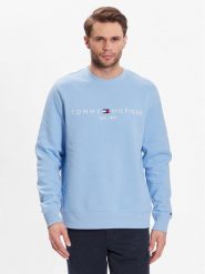 Tommy Hilfiger Bluza Logo MW0MW11596 Błękitny Regular Fit. Niebieskie bluzy Tommy Hilfiger, l, bez wzorów, z bawełny, bez kaptura. Za 249.99 zł.