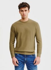 PAKO LORENTE – Oliwkowy sweter męski. Zielone swetry nierozpinane Pako Lorente, na wiosnę, m, bez wzorów, z bawełny, bez kołnierzyka, bez ramiączek. Za 99.99 zł.