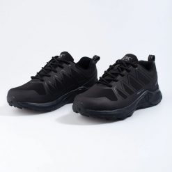 Czarne buty trekkingowe męskie DK Softshell. Czarne trekkingi bez wzorów, z materiału, bez zapięcia. Za 246.94 zł.