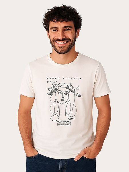 WOOOP Koszulka "Picasso War & Peace" w kolorze białym rozmiar: M. Białe bezrękawniki Wooop, m, bez wzorów, z bawełny, bez kołnierzyka, bez ramiączek. Za 65.45 zł.