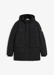 Wodoodporna, pikowana parka funkcyjna z praktycznymi kieszeniami. Czarne kurtki przeciwdeszczowe bonprix, m, z aplikacjami, bez kaptura. Za 389.99 zł.