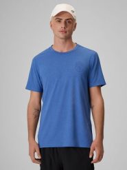 4F Koszulka tenisowa regular szybkoschnąca męska - niebieska M. Niebieskie t-shirty 4F, m, bez wzorów, bez kołnierzyka, bez ramiączek. Za 99.99 zł.