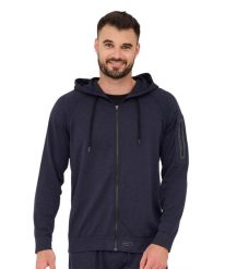 Bluza męska wełniana z kapturem Brubeck OUTDOOR MERINO. Niebieskie bluzy z kapturem Brubeck, m, bez wzorów, z materiału, z kapturem. Za 439.00 zł.