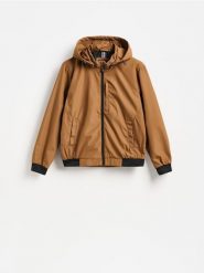 Kurtka z kapturem - brązowy. Brązowe kurtki Reserved, l, bez wzorów, z tkaniny, z kapturem. Za 159.99 zł.