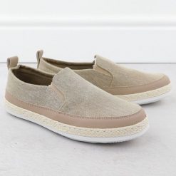 Półbuty męskie espadryle wsuwane khaki Nowacki 0017-T. Brązowe eleganckie półbuty Nowacki, bez wzorów, z materiału, bez obcasa, bez zapięcia. Za 119.99 zł.