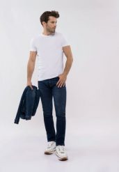 Jeansy męskie, Slim Fit, D-DEXTER 50. Niebieskie spodnie materiałowe Volcano, na co dzień, m, bez wzorów, z elastanu, casualowe. Za 189.99 zł.