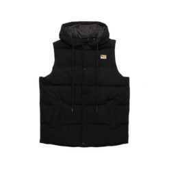 Kurtka bez rękawów z kapturem Superdry Everest. Czarne kurtki Superdry, na zimę, l, z aplikacjami, z puchu, z kapturem. Za 461.50 zł.