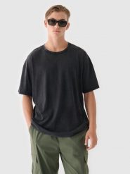 4F T-shirt z efektem acid wash męski - czarny L. Czarne t-shirty 4F, l, bez wzorów, z bawełny, bez kołnierzyka, bez ramiączek. W wyprzedaży za 39.99 zł.