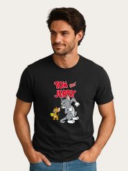 WOOOP Koszulka "Tom and Jerry Cheese" w kolorze czarnym rozmiar: XXL. Czarne bezrękawniki Wooop, xxl, bez wzorów, z bawełny, bez kołnierzyka, bez ramiączek. Za 95.92 zł.