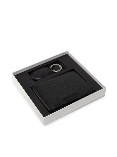 Emporio Armani Zestaw portfel i brelok Y4R222 Y068E 80001 Czarny. Czarne portfele Emporio Armani, bez wzorów, ze skóry. Za 636.99 zł.
