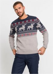Sweter w norweski wzór. Szare swetry nierozpinane bonprix, l, z aplikacjami, bez kołnierzyka, bez ramiączek. Za 124.99 zł.