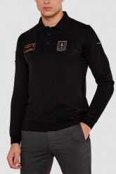 AERONAUTICA MILITARE Czarny męski longsleeve polo Piqué Patches. Czarne bluzki z długim rękawem Aeronautica Militare, l, z aplikacjami, z bawełny, bez kołnierzyka, bez ramiączek. W wyprzedaży za 369.99 zł.
