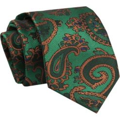 Krawat - ALTIES - Brązowe, Duże Paisley, Tło Zielone. Zielone krawaty i muchy Alties, bez wzorów, z tkaniny. Za 49.00 zł.