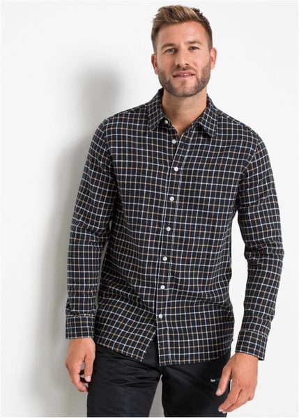 Koszula flanelowa z długim rękawem. Szare koszule bonprix, l, bez wzorów, bez kołnierzyka, bez ramiączek. Za 84.99 zł.