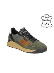 Bullboxer Skórzane sneakersy w kolorze oliwkowo-błękitno-czarnym rozmiar: 43. Brązowe buty sportowe casual Bullboxer, bez wzorów, ze skóry, bez zapięcia. Za 333.81 zł.