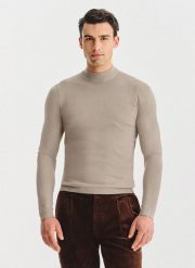 PAKO LORENTE – Beżowy półgolf męski. Brązowe swetry nierozpinane Pako Lorente, m, bez wzorów, z poliamidu, bez kołnierzyka, bez ramiączek. Za 249.99 zł.