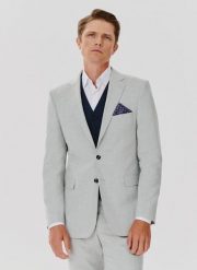 PAKO LORENTE – Marynarka garniturowa w kolorze jasnoszarym. Szare garnitury Pako Lorente, m, bez wzorów, z elastanu. Za 399.99 zł.