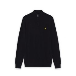 Przyłóżnik 1/4 z zamkiem, bawełna merino Lyle & Scott. Czarne swetry nierozpinane LYLE AND SCOTT, na zimę, m, bez wzorów, z bawełny, bez kołnierzyka, bez ramiączek. Za 390.90 zł.