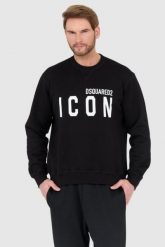 DSQUARED2 Czarna bluza męska z dużym białym logo icon. Czarne bluzy Dsquared2, l, bez wzorów, bez kaptura. W wyprzedaży za 799.99 zł.