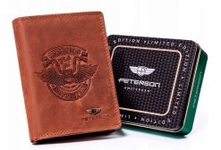 Portfel skórzany Peterson [DH] PTN N4C-CHM tłoczony brązowy 04. Brązowe portfele Peterson, bez wzorów, ze skóry. Za 80.00 zł.