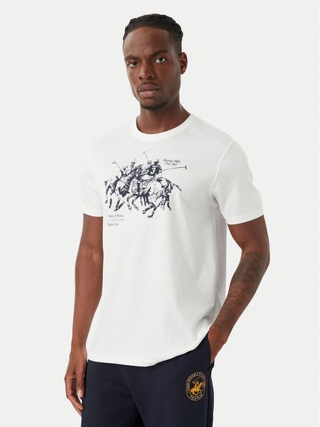 Beverly Hills Polo Club T-Shirt P-SS26M-TS101 Biały Regular Fit. Białe koszulki polo Beverly Hills Polo Club, m, bez wzorów, z bawełny, bez kołnierzyka, bez ramiączek. Za 96.99 zł.